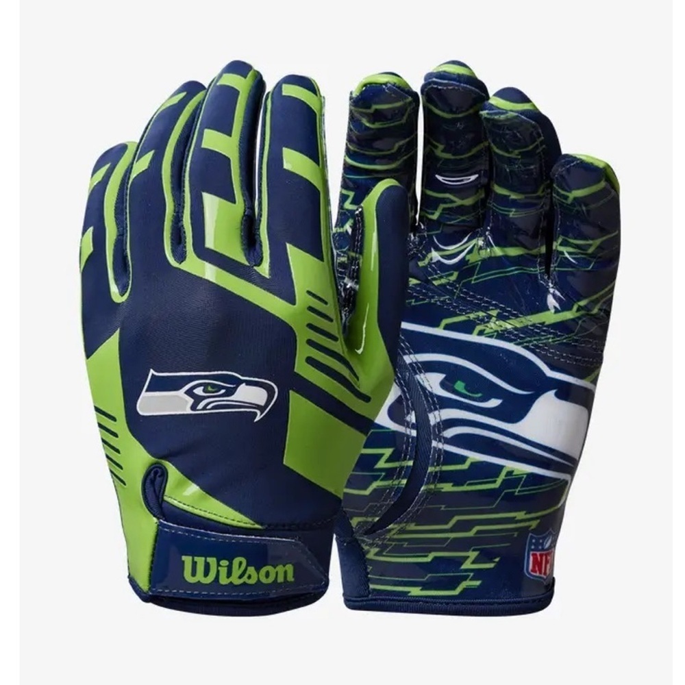 Seattle Seahawks NFL Stretch Fit Receiver Football Gloves WILSON NEW Youth